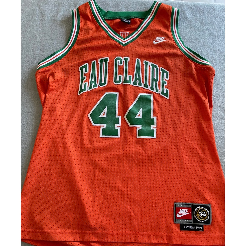 Nike Team Eau Claire O'Neal 44 Basketball Jersey Orange Green Mens Large 1999